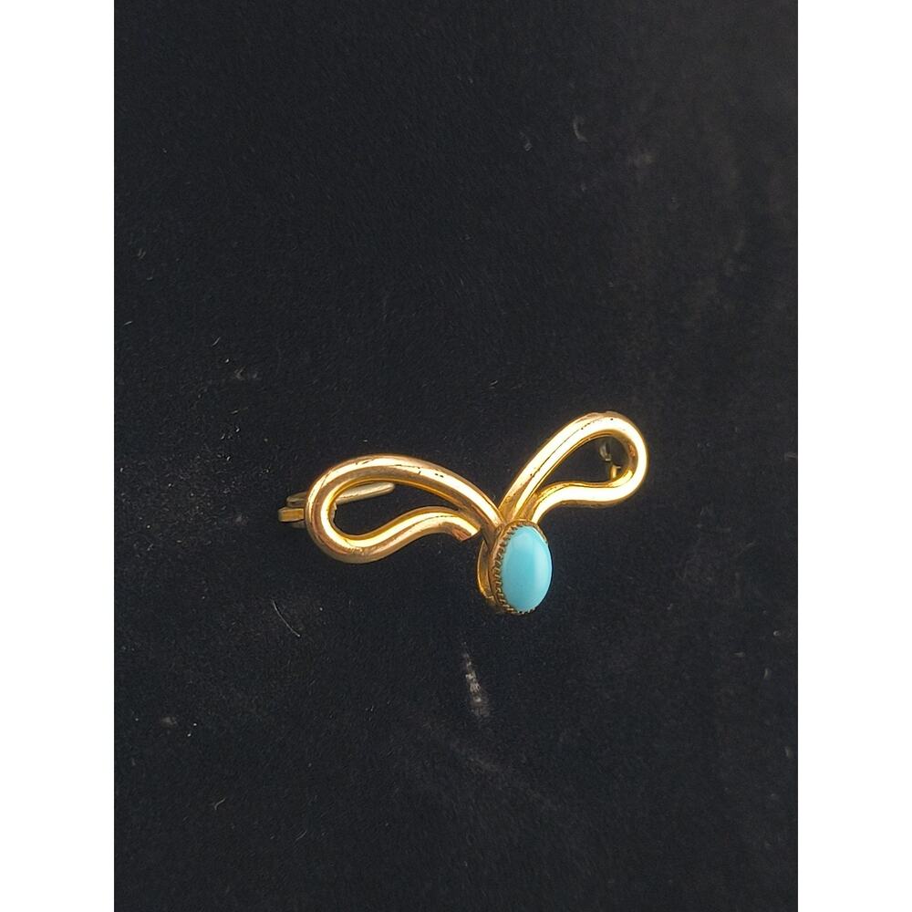 Antique Victorian Solid 10K Gold & Turquoise Lace Pin - 3.0g Statement Brooch
